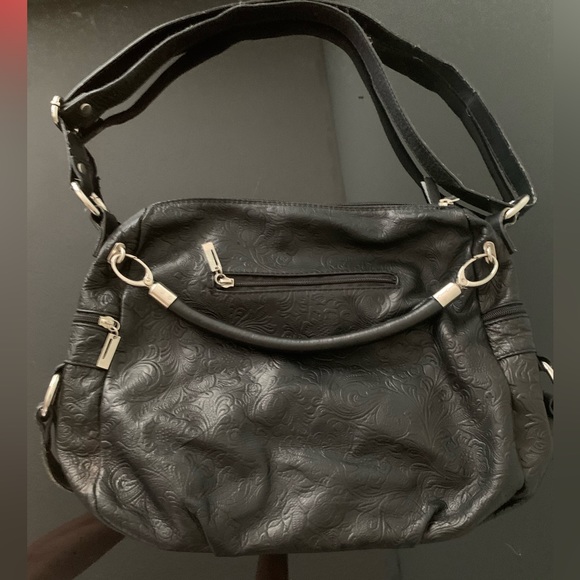 Roberta M  Designer  Italy Genuine Black Leather with Paisley Pattern Bag - Picture 4 of 7